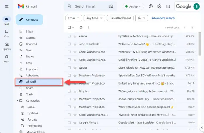 Open All Mail folder