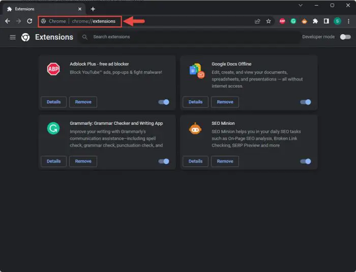 Open Chrome extensions