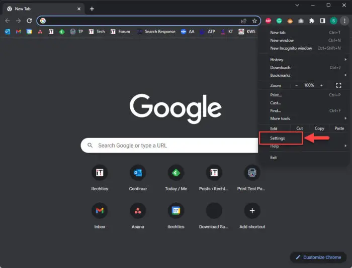 Open Chrome settings