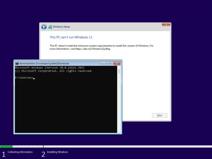 Open Command Prompt on error screen