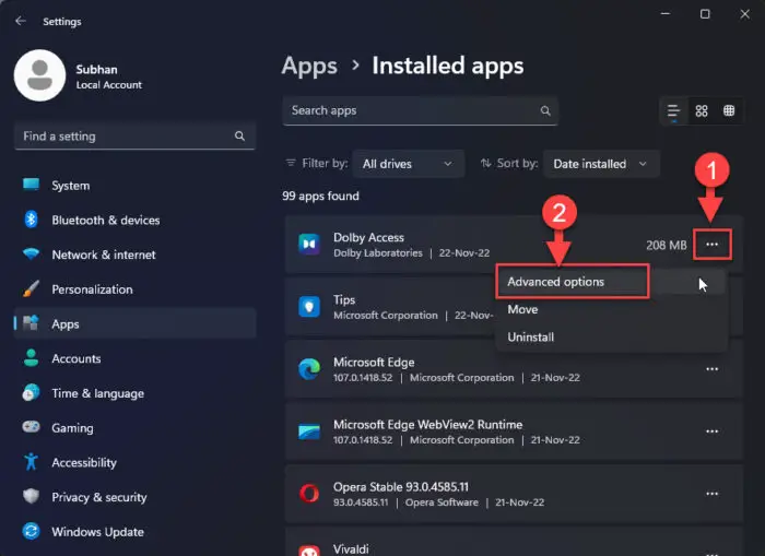 Open Dolby Access advanced settings