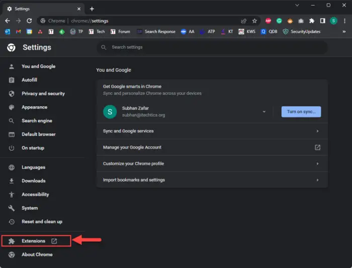 Open Extensions tab