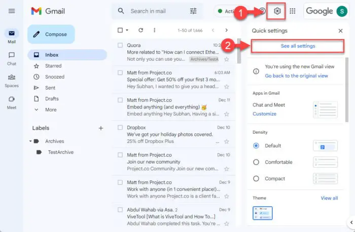 Open Gmail settings