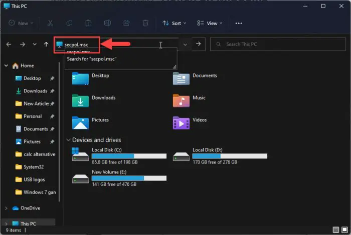 How to Enable Local Security Policy (secpol.msc) in Windows 11 (Home + Pro) 11 Open Local Security Policy from File Explorer