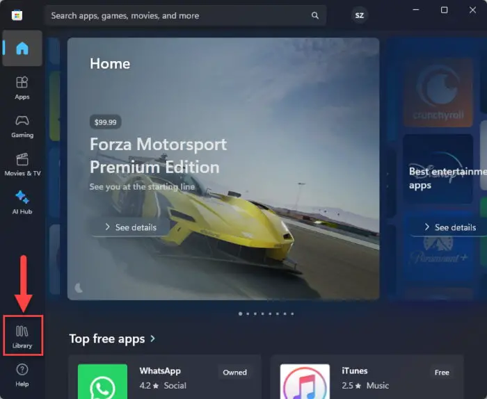 Open Microsoft Store library