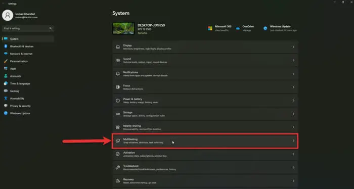 Open Multitasking in System Settings