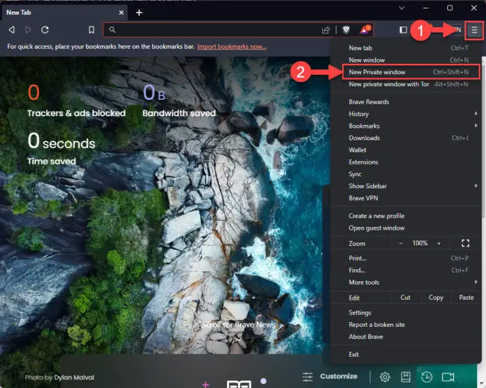How To Enable, Disable In-Private Browsing In All Browsers 37 Open new private window in Brave