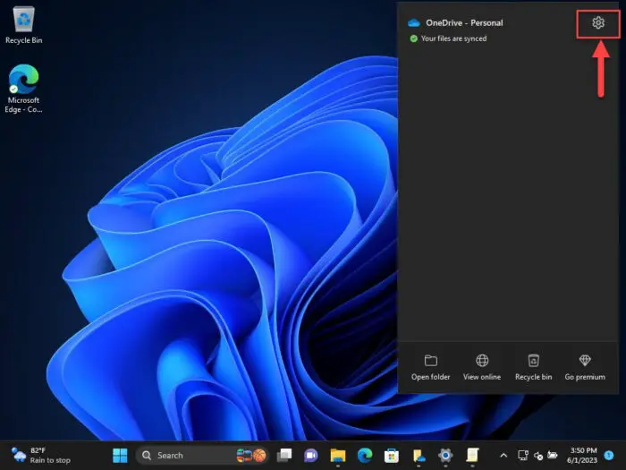 Click the gear icon in OneDrive app