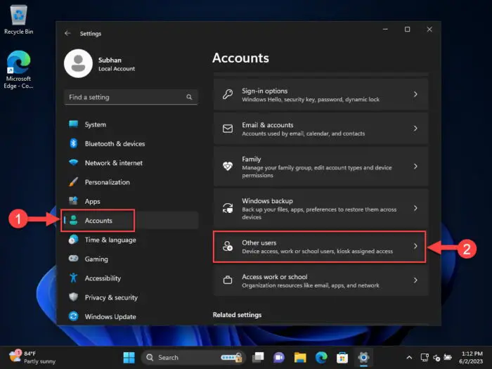 Open other users Settings page