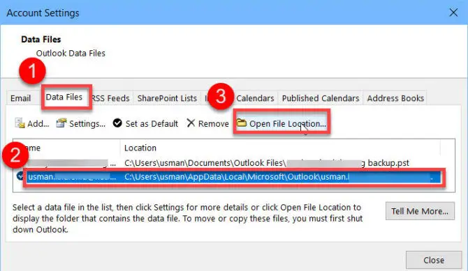 Open Outlook Data File