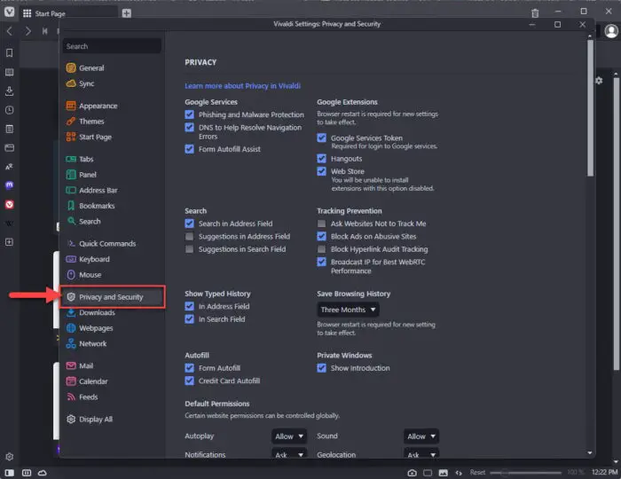 Open Privacy and Secrity settings
