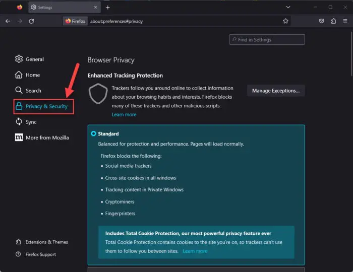 Open Privacy Security settings