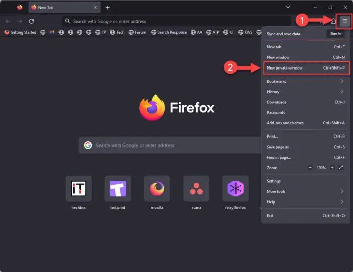 How To Enable, Disable In-Private Browsing In All Browsers 11 Open private window in Mozilla Firefox