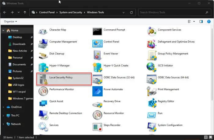 Open secpol msc from Control Panel