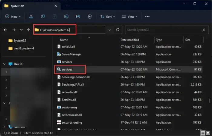 Open Services msc using File Explorer