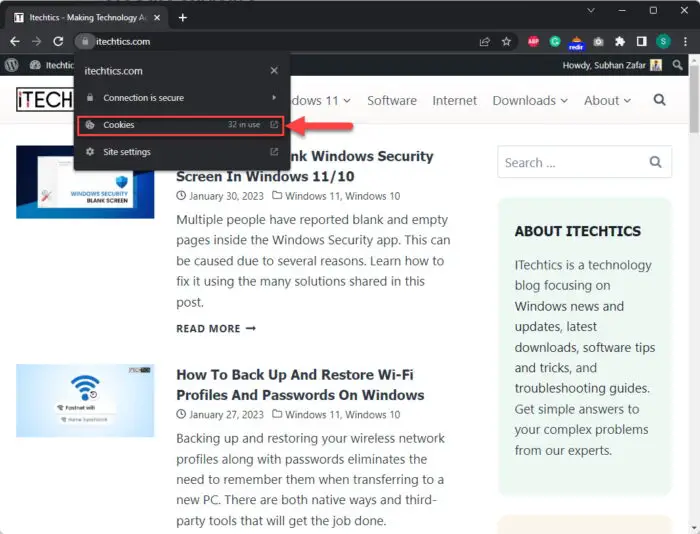 Open site cookies