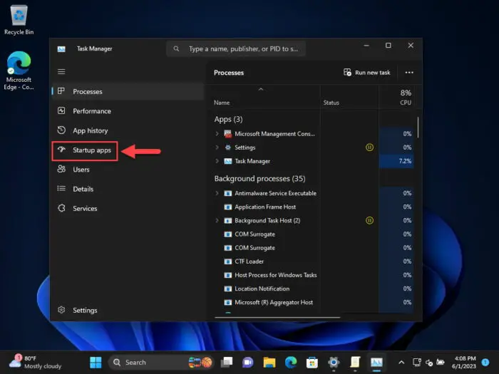 Open Startup apps in Task Manager