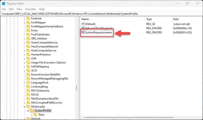 Open SystemResponsiveness DWORD