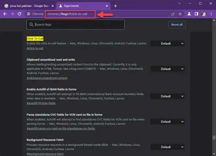 Open the Click to Call flag setting 1