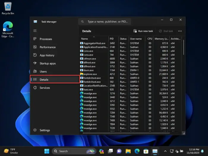 Open the Details tab in Task Manager