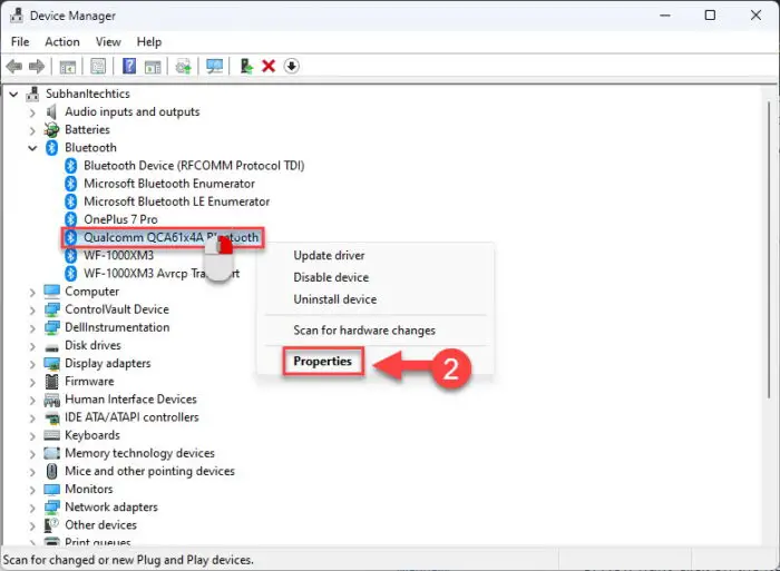 Open the device properties