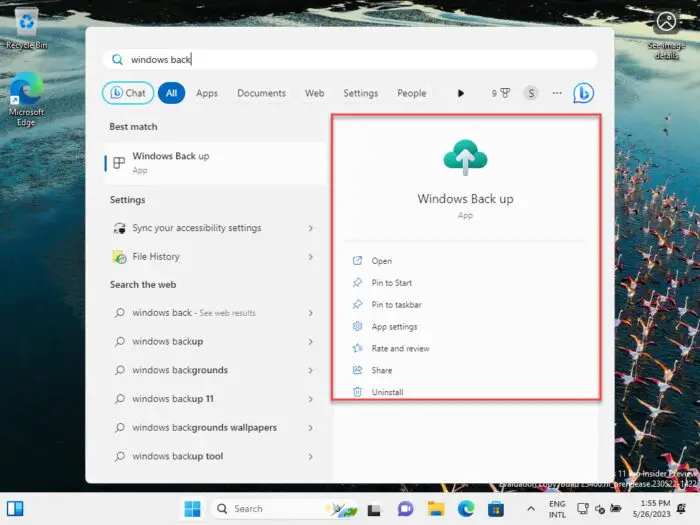Open the Windows Back up app
