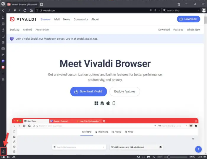 Open Vivaldi settings