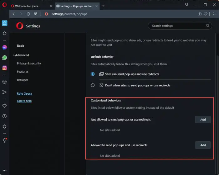 How to Disable Pop-Up Blockers in Web Browsers 20 opera selective