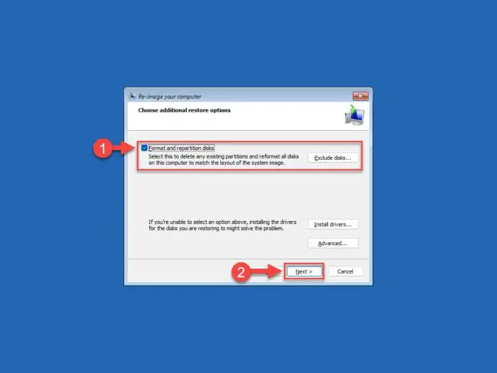 Optional Delete partitions and format the disk