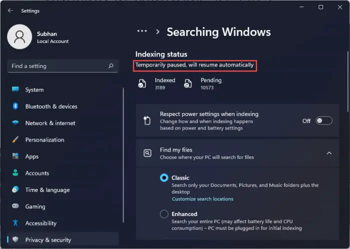 How To Fix Windows 11 Indexing Status Temporarily Paused 1 Paused