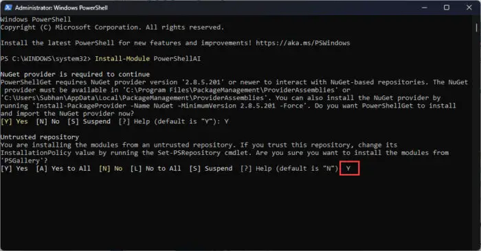 Proceed with installing an untrusted repository