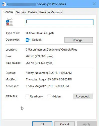 PST file size