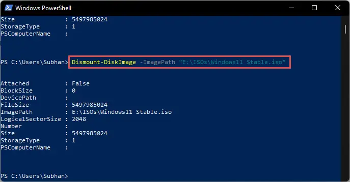 How to Mount ISO Images in Windows 11/10 7 pwsh dismount