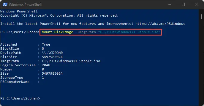 How to Mount ISO Images in Windows 11/10 6 pwsh mount