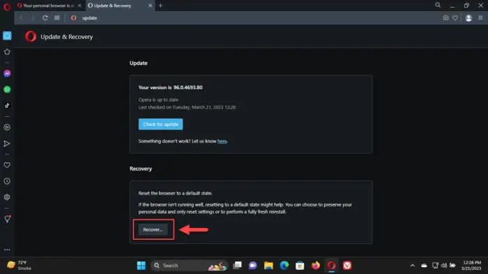 Recover Opera browser