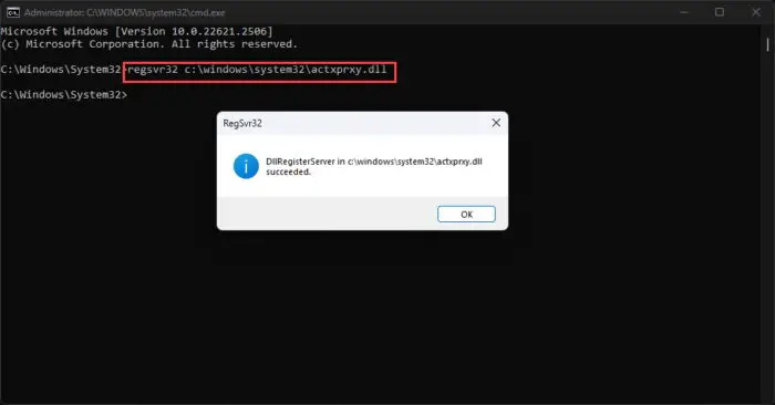 Register the actprxy dll file