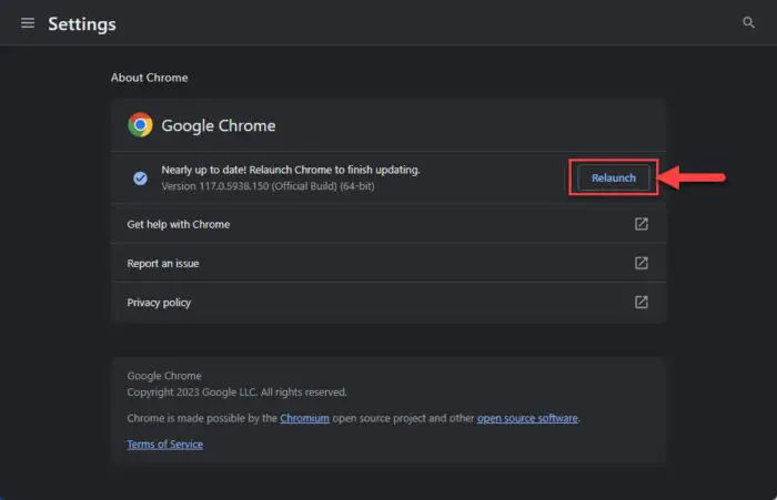 Relaunch Chrome