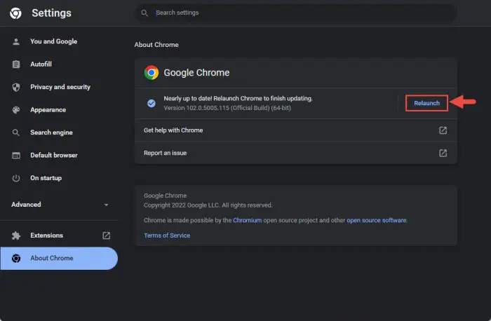 Relaunch Chrome