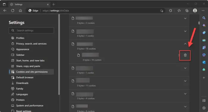 Remove cookies for specific website on Microsoft Edge