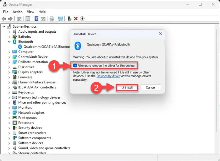 Remove driver and uninstall device