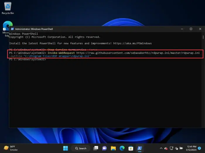 Replace the rdpwrap ini file