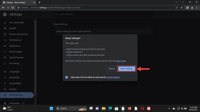 Reset Google Chrome