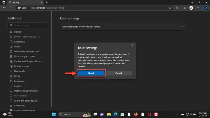 Reset Microsoft Edge