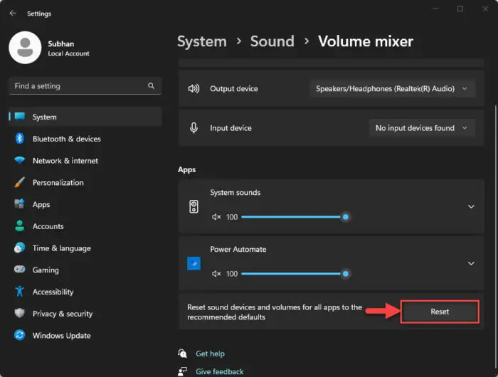 Reset sound devices and volumes