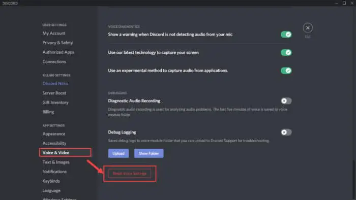 How to Fix Discord not Detecting Mic 8 reset voice settings