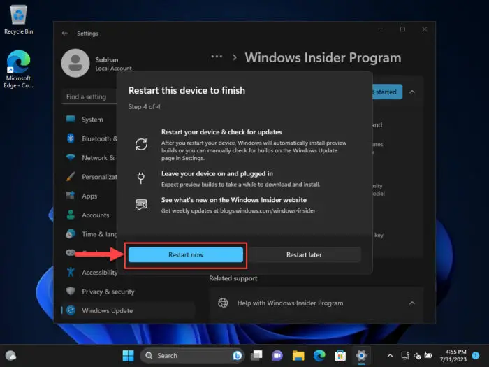 Restart computer 1