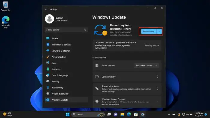 Restart computer