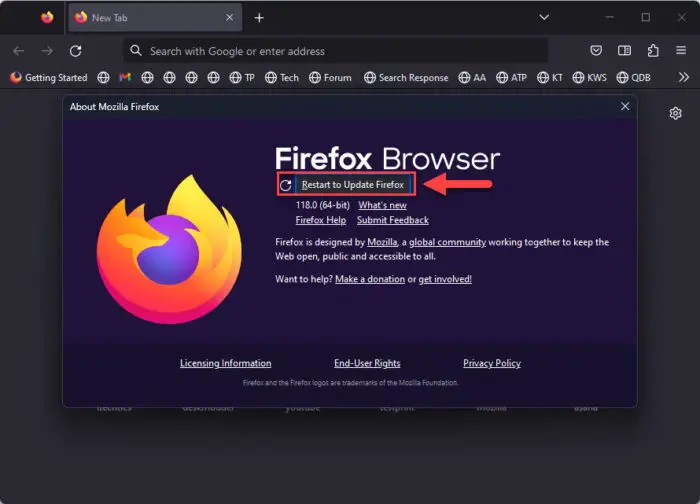 Restart Firefox