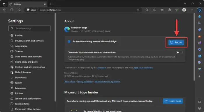 Restart Microsoft Edge