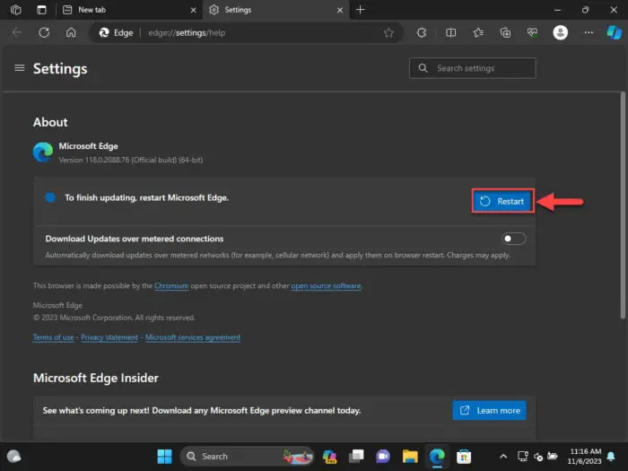 Restart Microsoft Edge